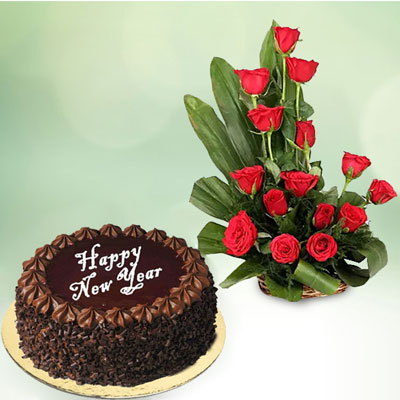 "Chocolate cake - 1kg, Flower basket with 15 Red Roses - Click here to View more details about this Product